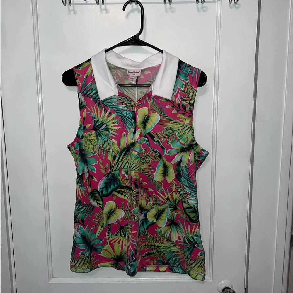 New Tommy Bahama Golf Floral Leaf Print Quarter Zip Tank size XL